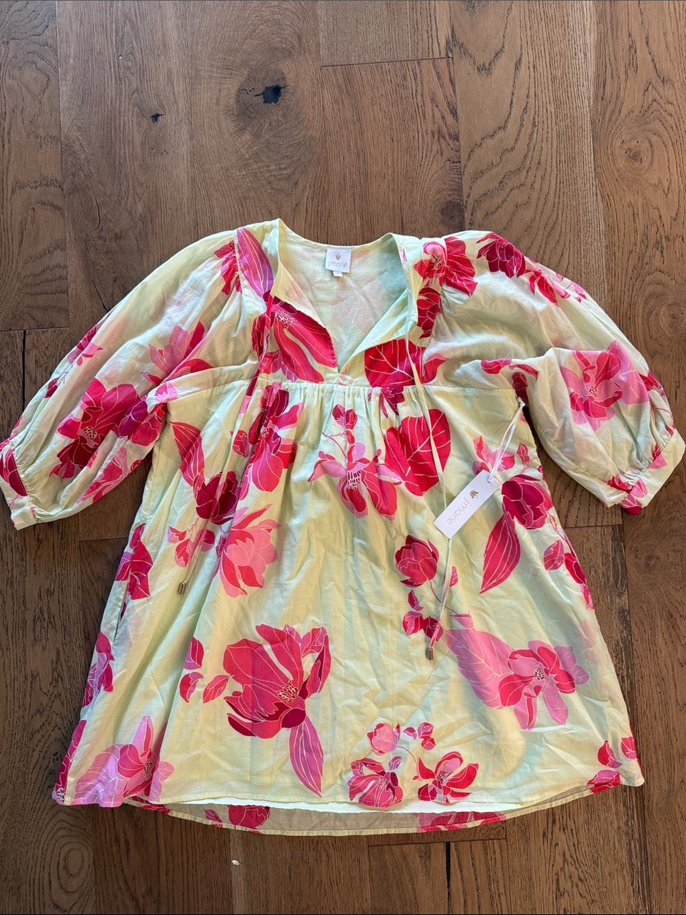 J. Marie flowy, mini dress - Pink Floral on Light Green